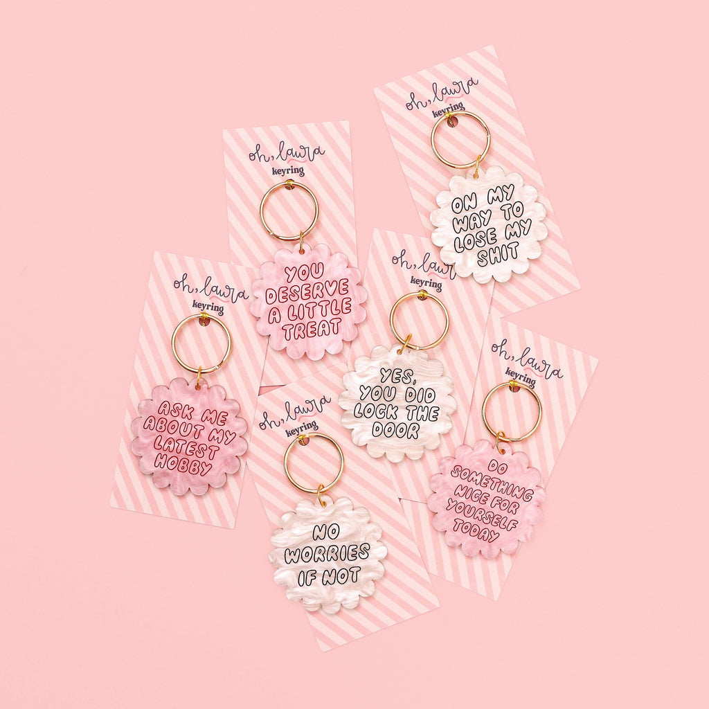 Acrylic keyring - ask me about my latest hobby