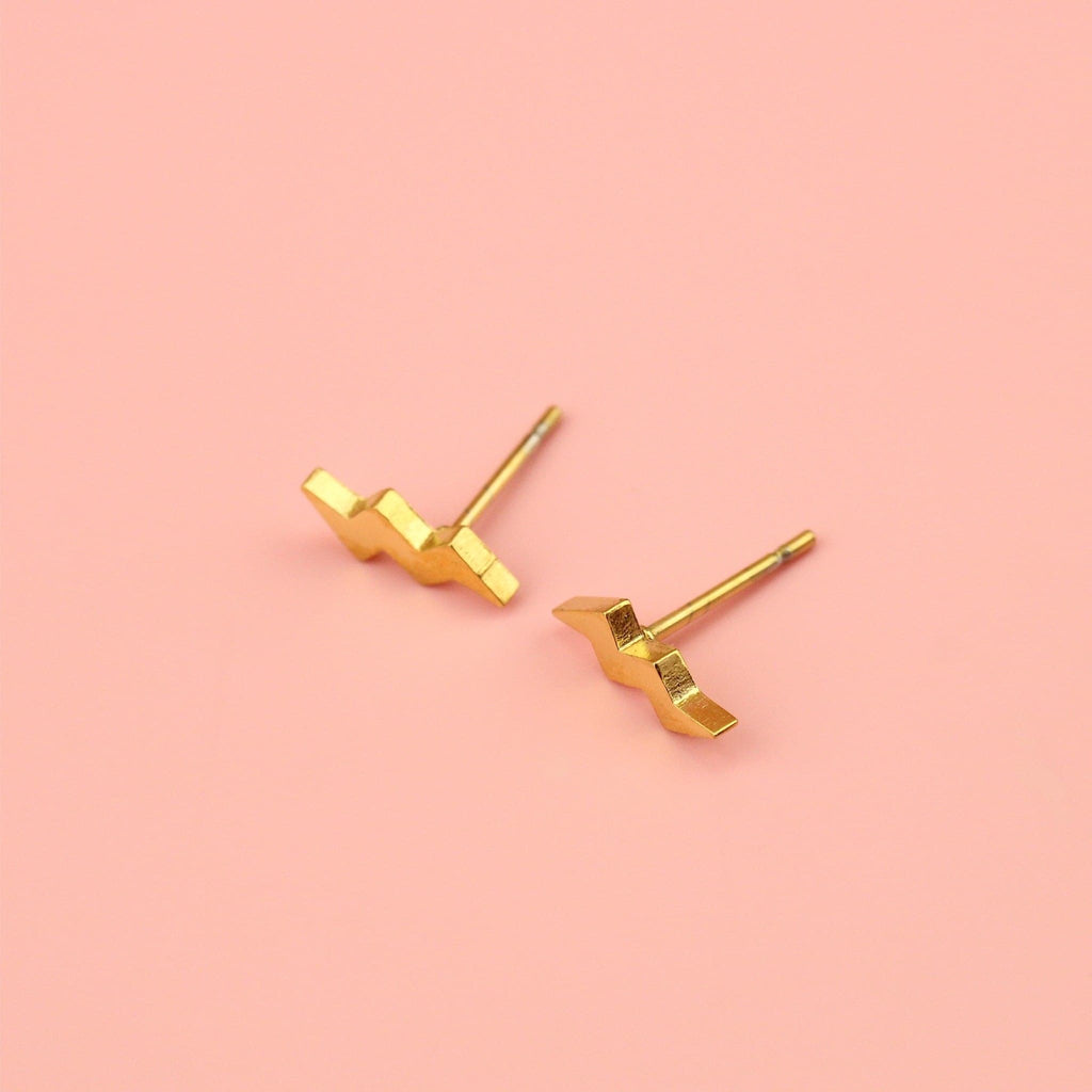 Amped Up Lightning Bolt Stud Earrings (Gold Plated)