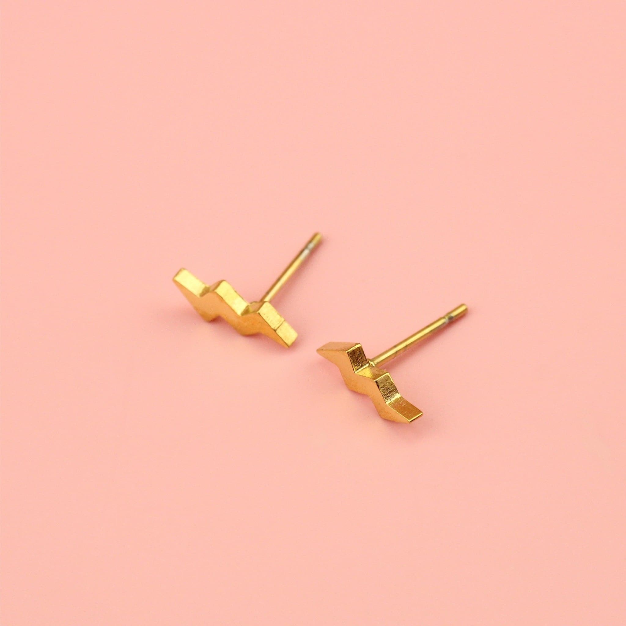 Amped Up Lightning Bolt Stud Earrings (Gold Plated)