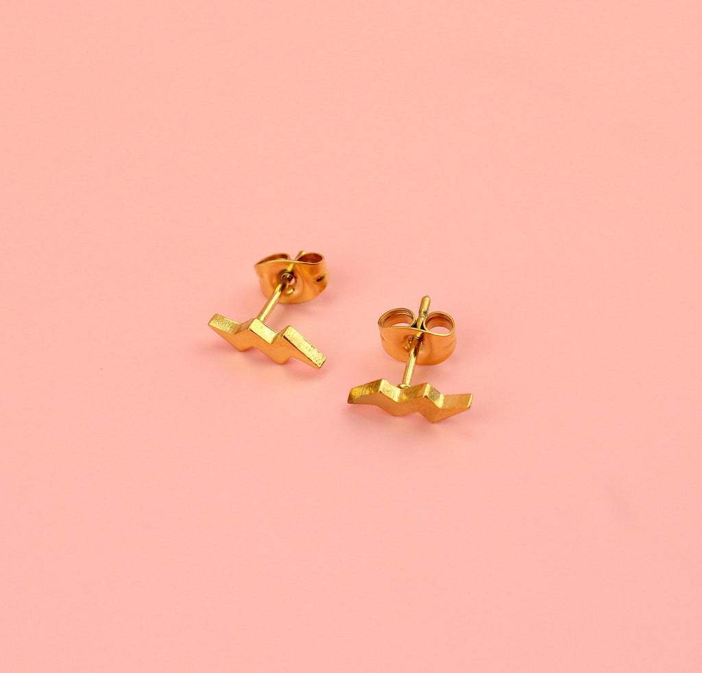Amped Up Lightning Bolt Stud Earrings (Gold Plated)