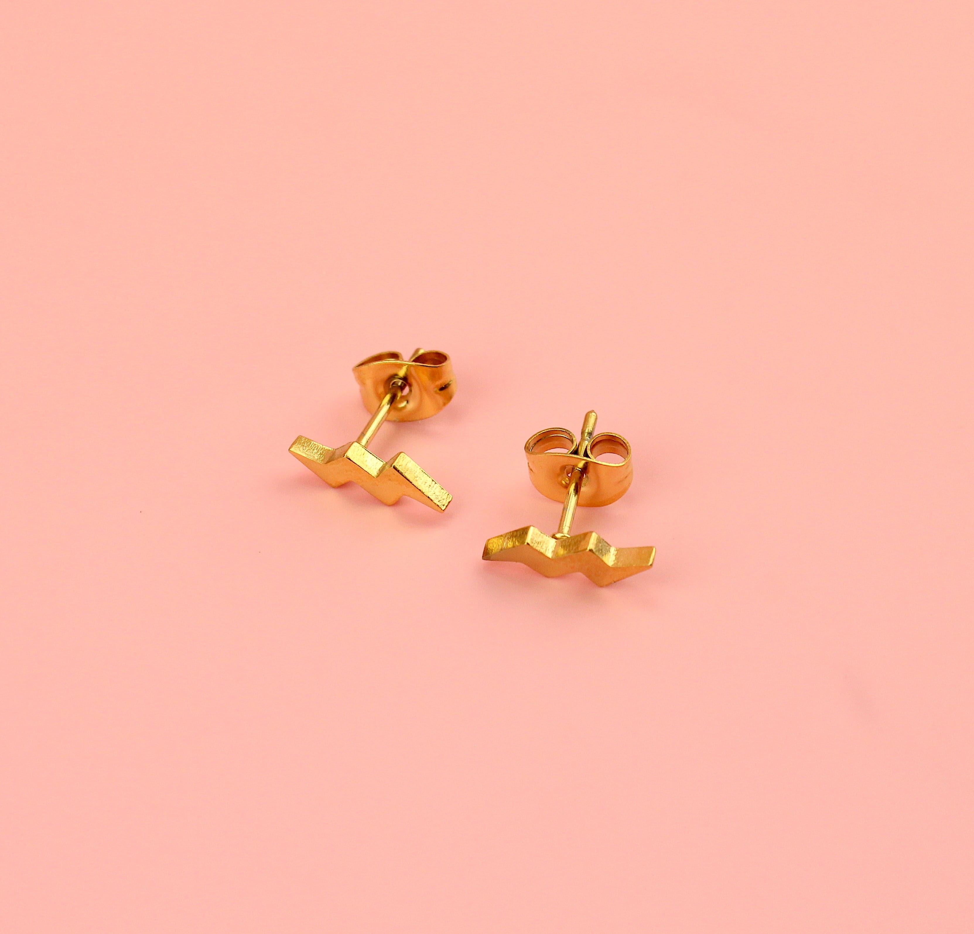Amped Up Lightning Bolt Stud Earrings (Gold Plated)