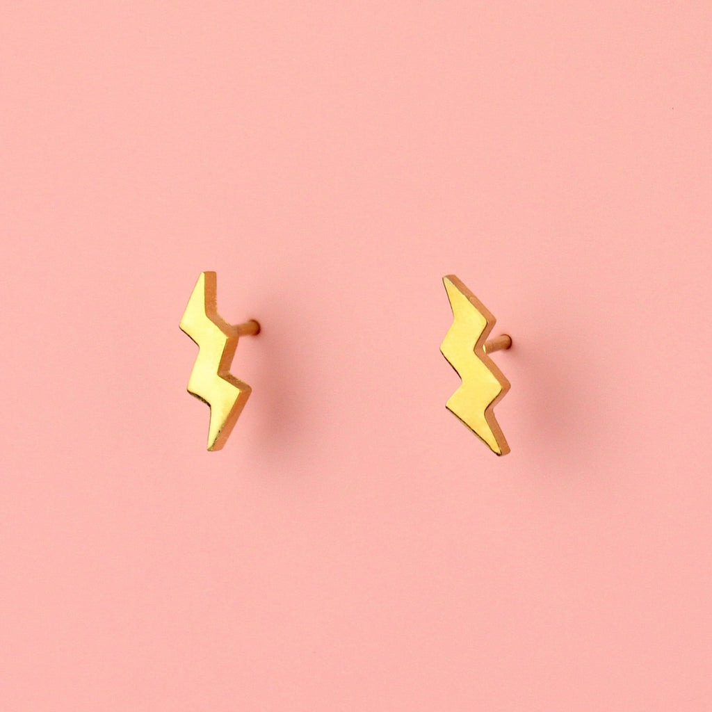 Amped Up Lightning Bolt Stud Earrings (Gold Plated)