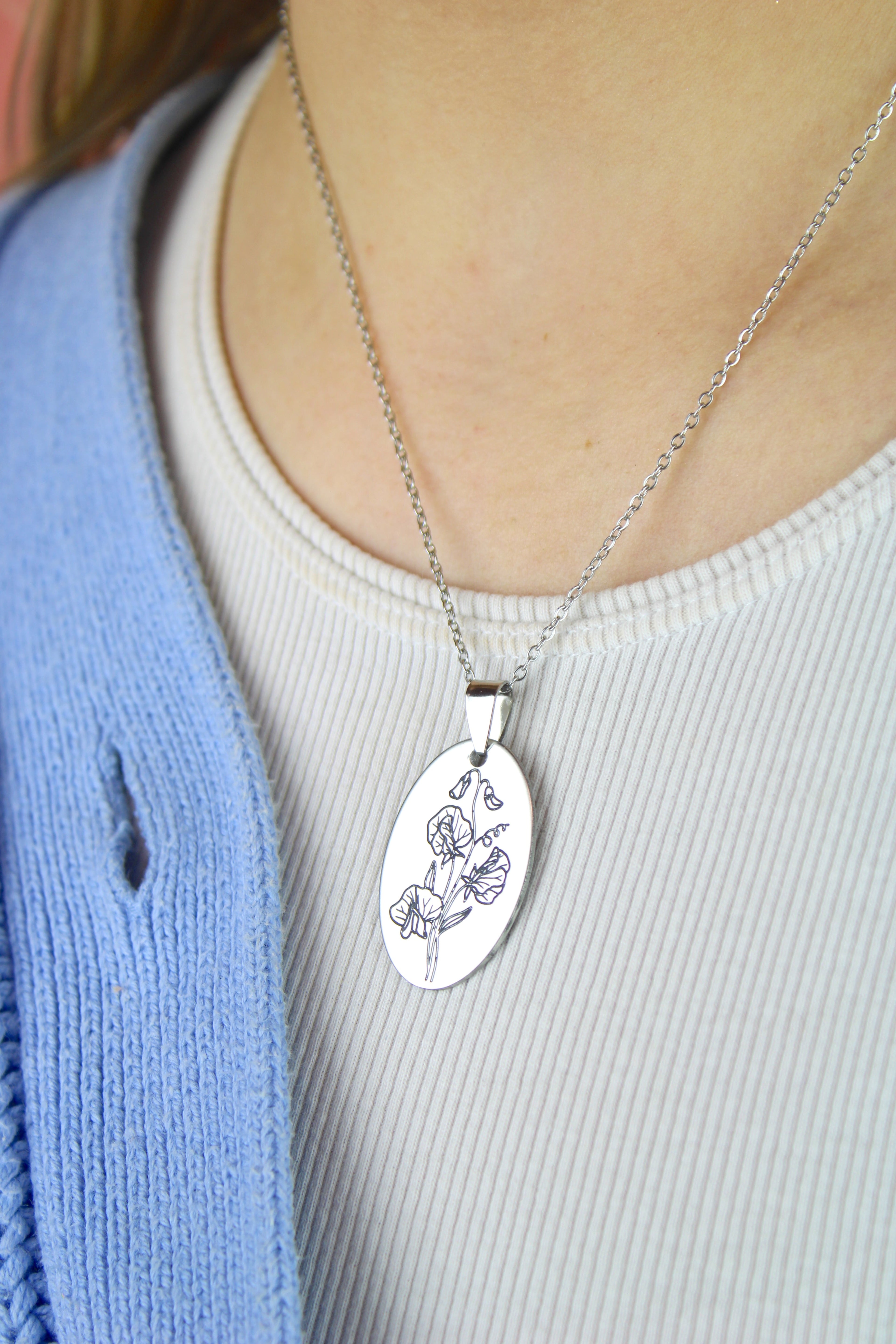 April Birth Flower Necklace - Sweet Pea