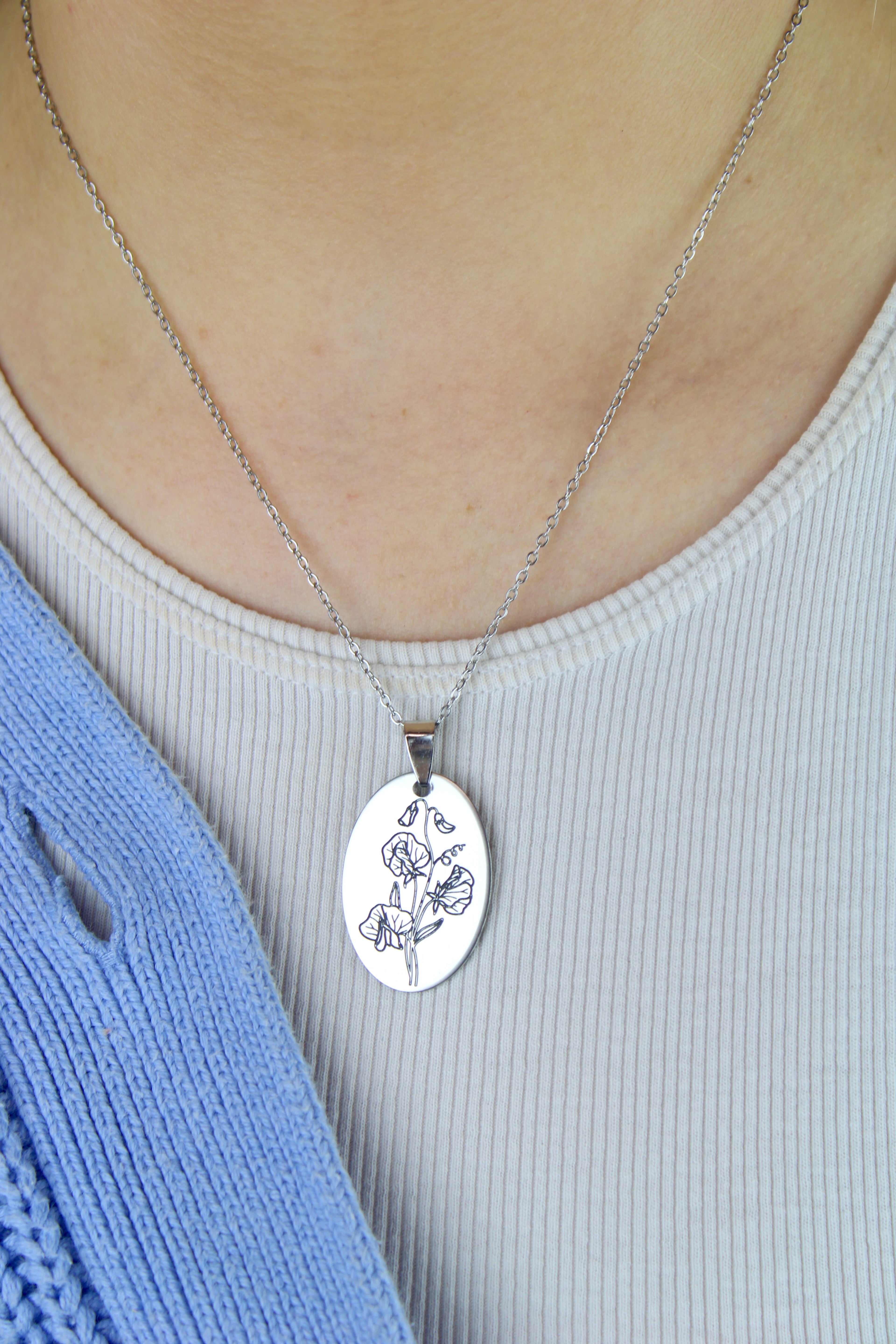 April Birth Flower Necklace - Sweet Pea