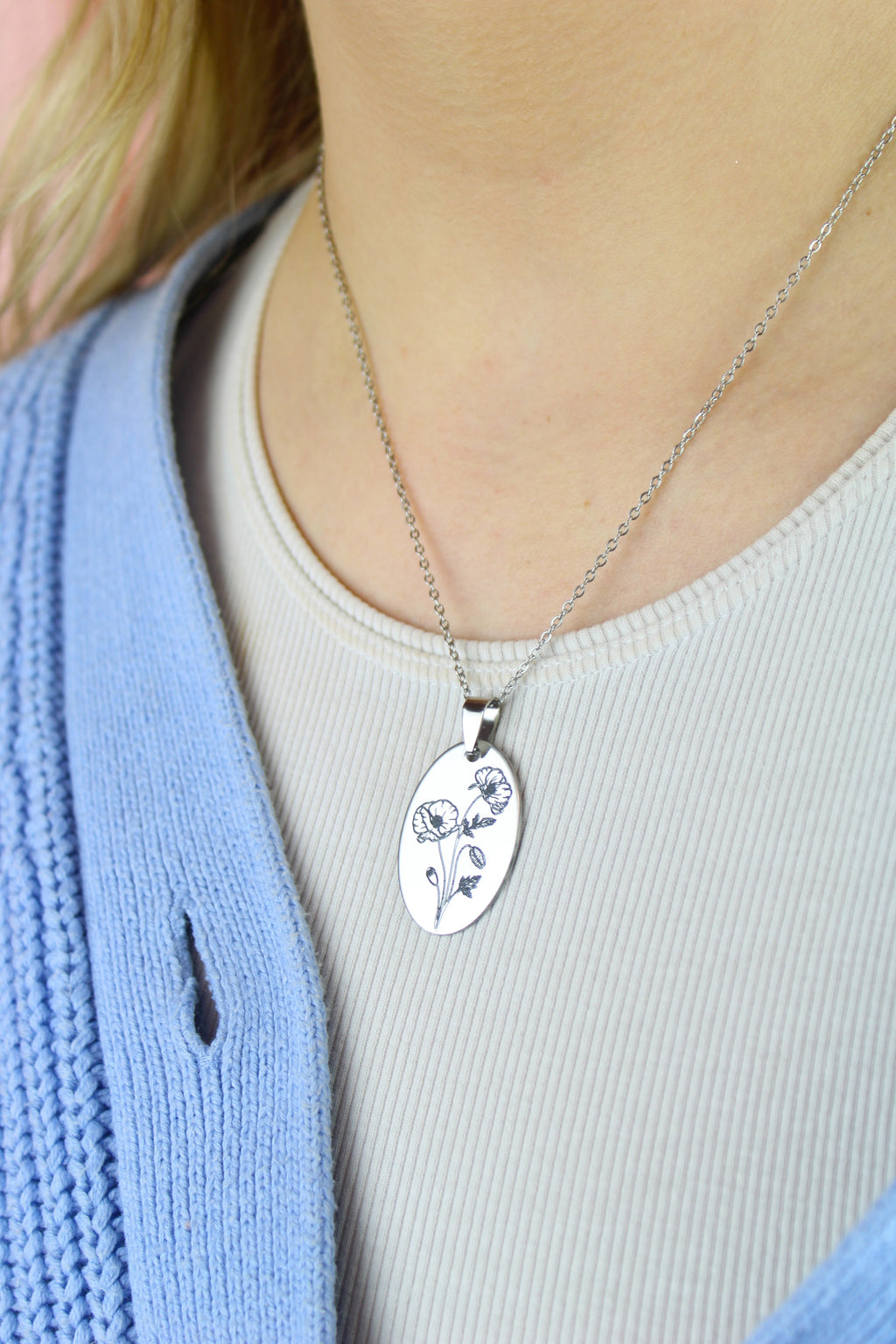 August Birth Flower Necklace - Poppy