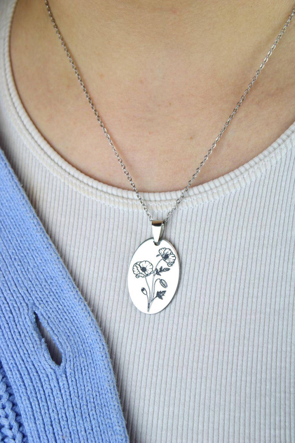 August Birth Flower Necklace - Poppy