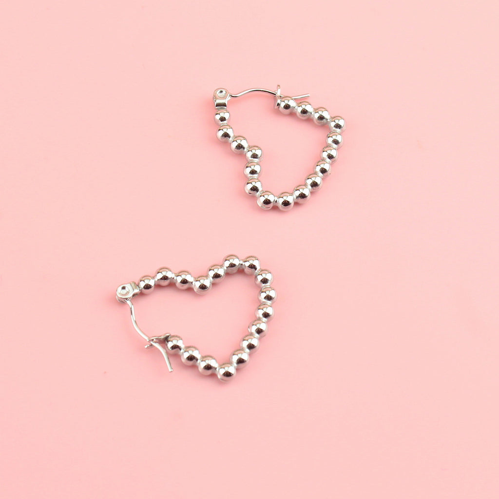 Beaded Heart Hoop Earrings