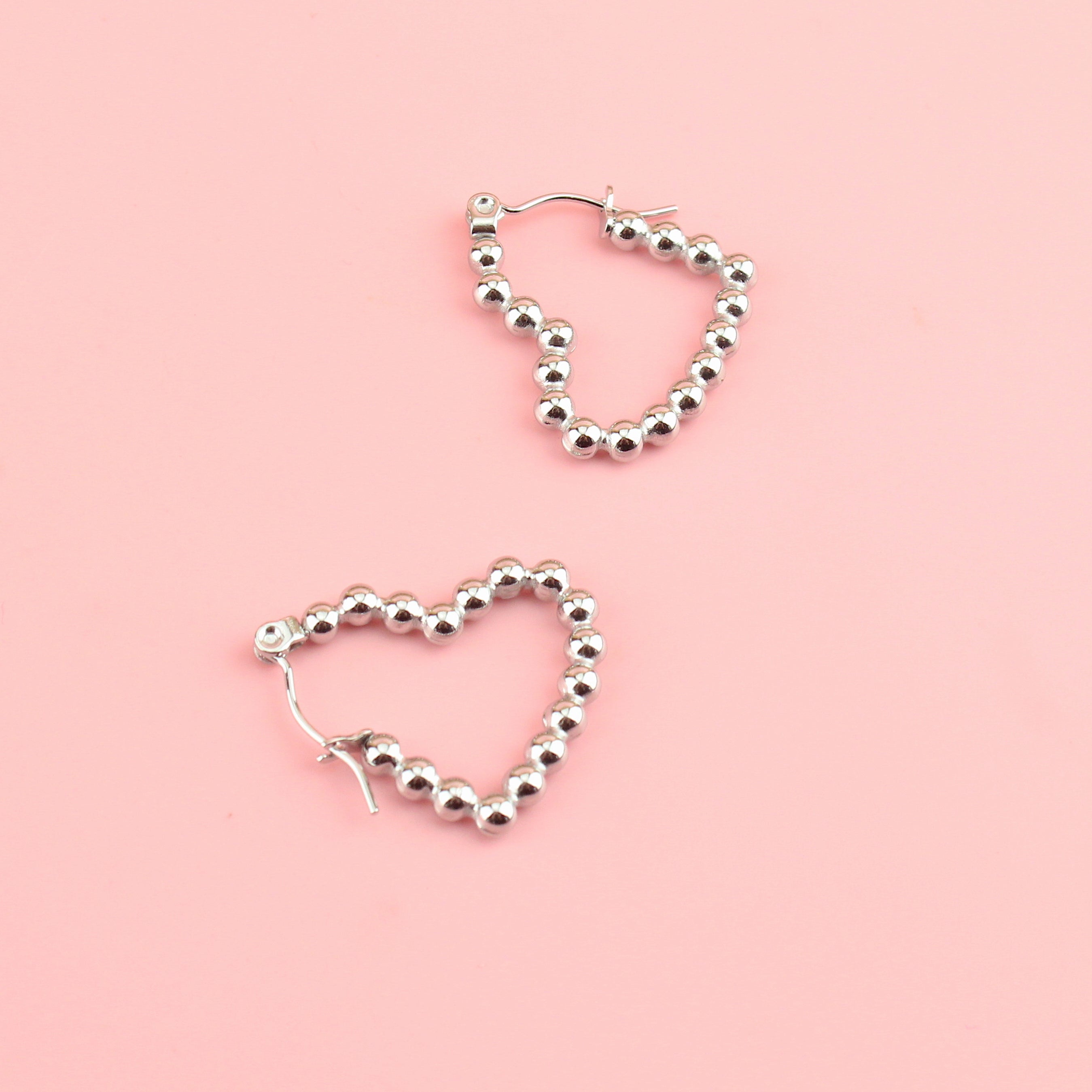 Beaded Heart Hoop Earrings