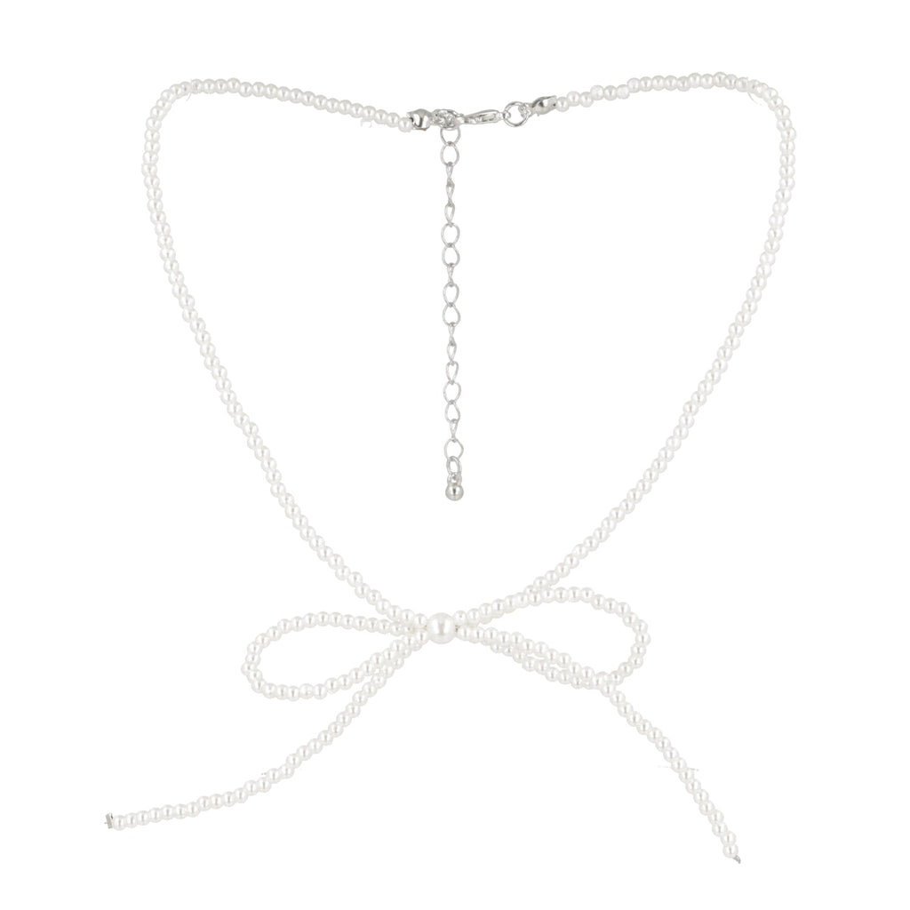 Beaded Bow Choker - White