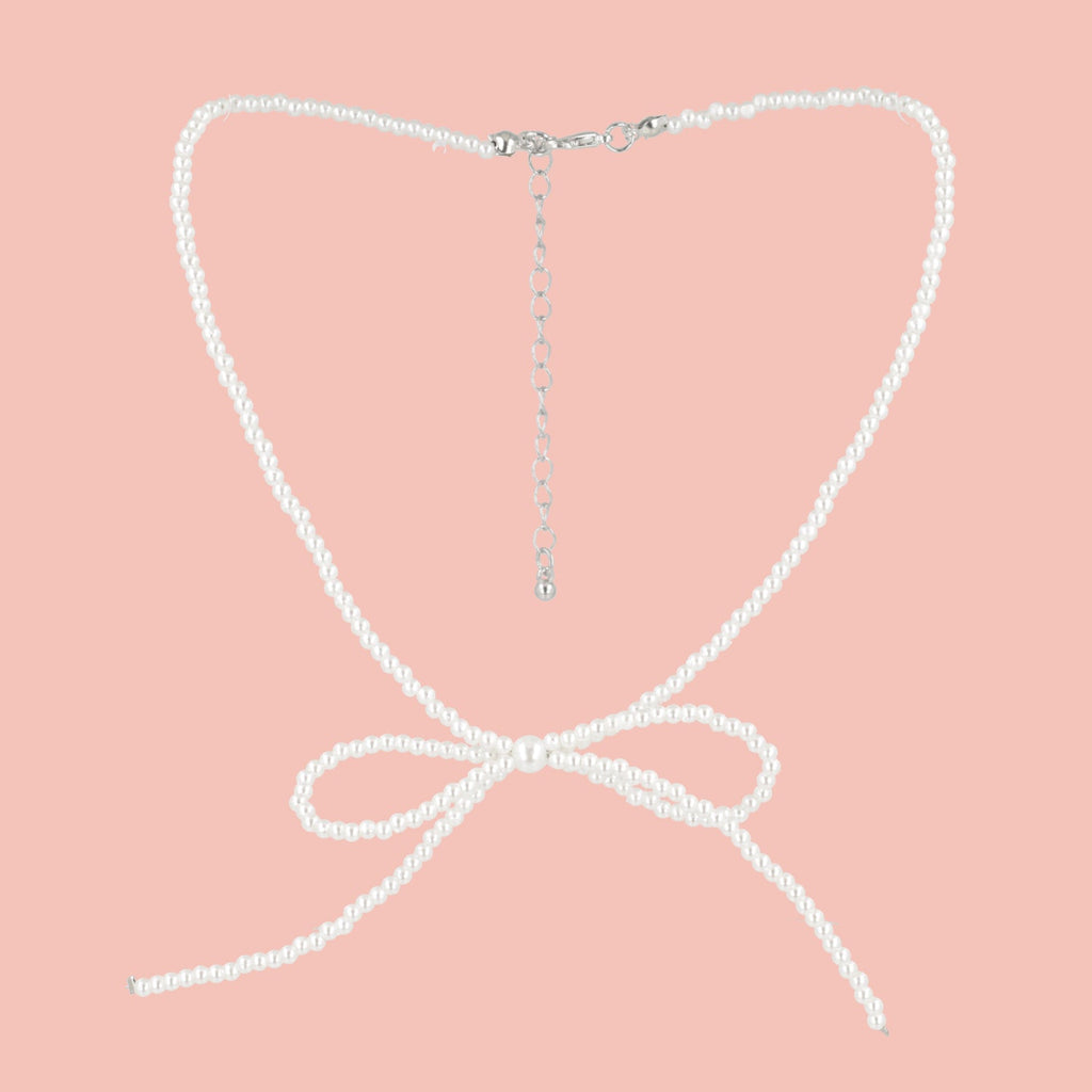 Beaded Bow Choker - White