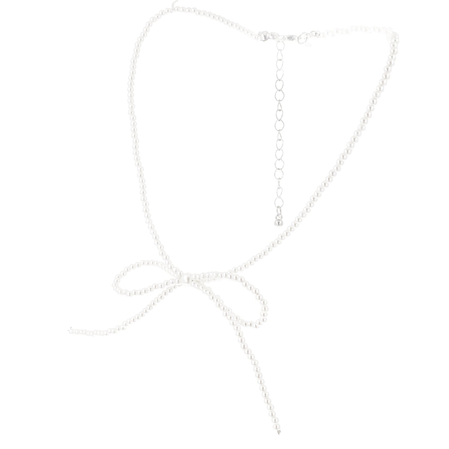 Beaded Bow Choker - White