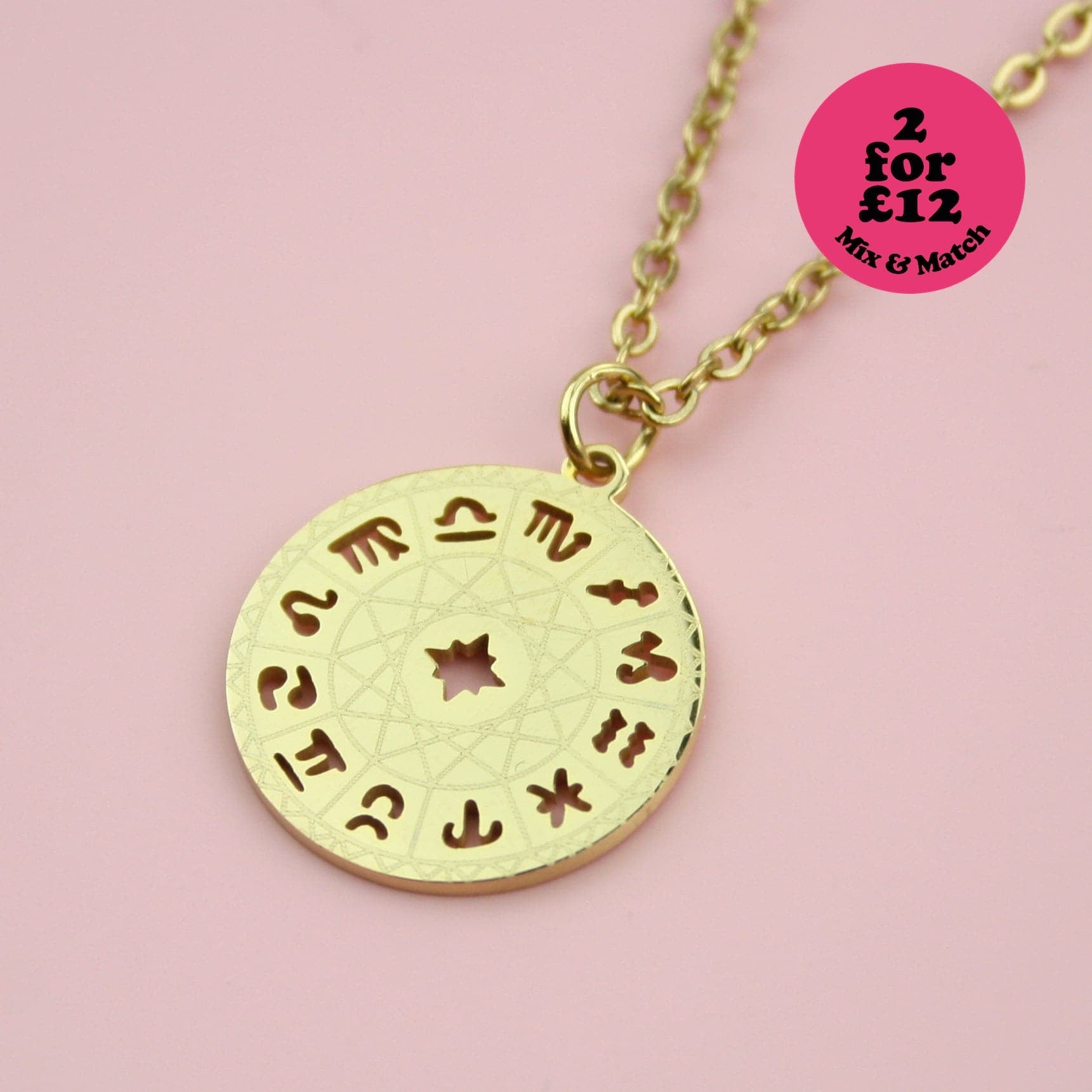Astrology Wheel Necklace (Gold Plated)