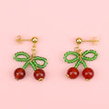 Beaded Cherry Bow Earrings