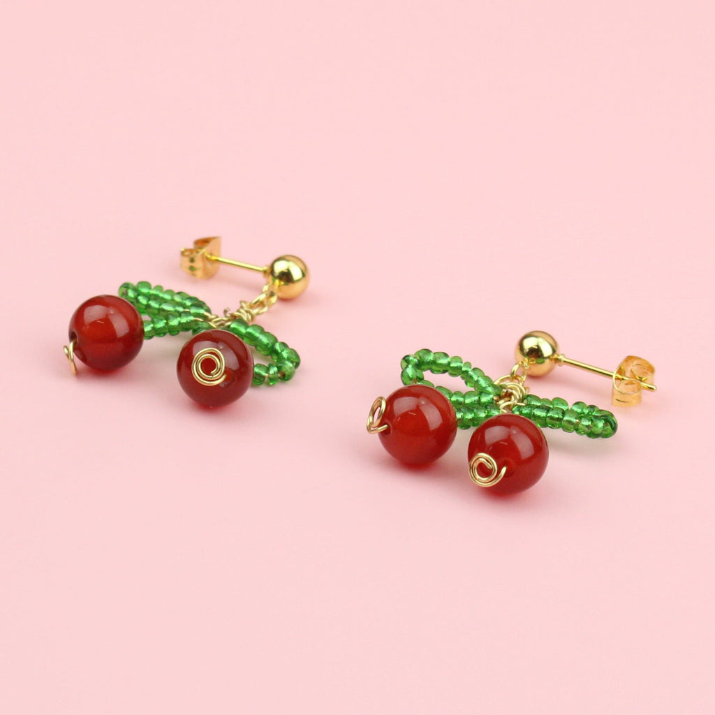 Beaded Cherry Bow Earrings