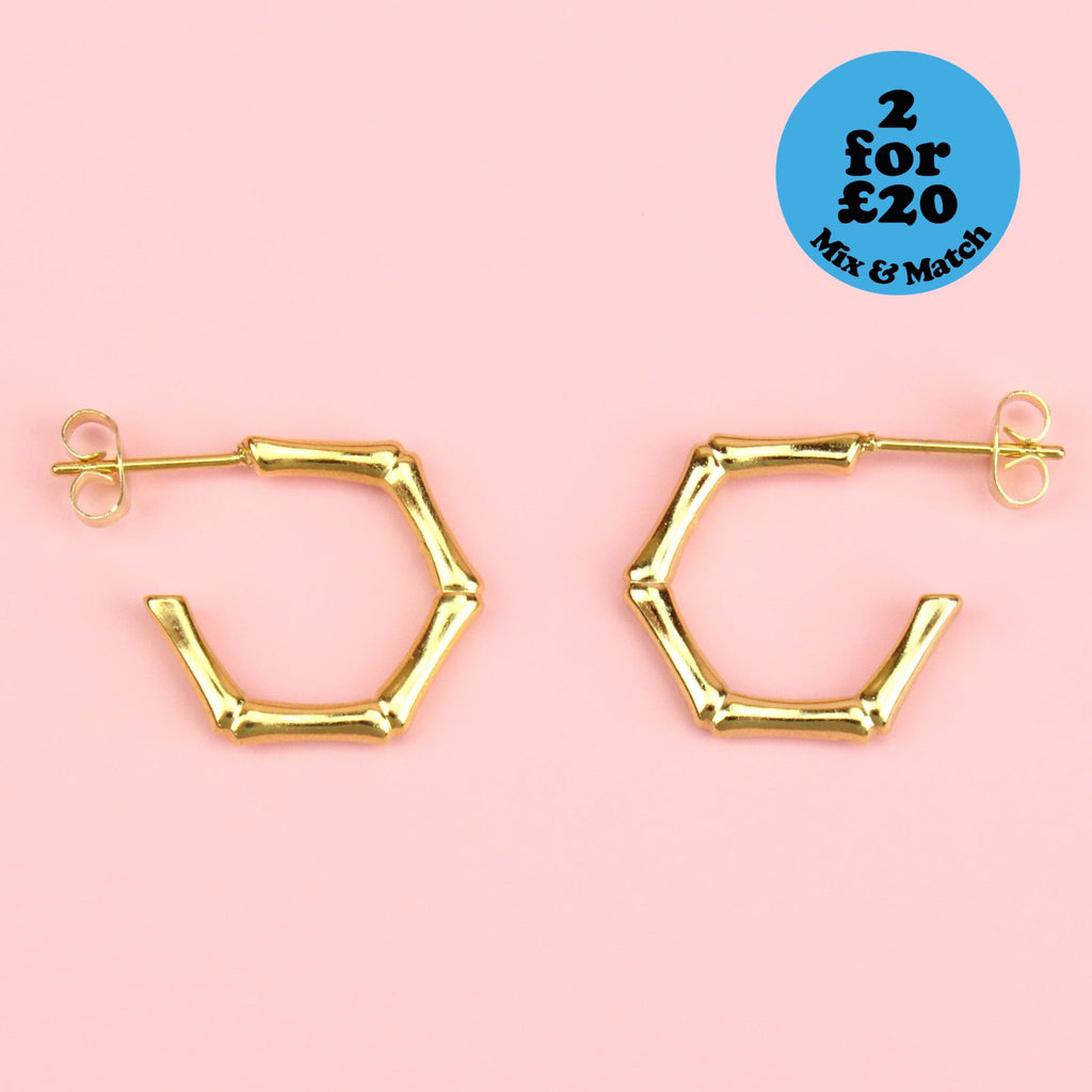 Bamboo Hoop Stud Earrings (Gold Plated)
