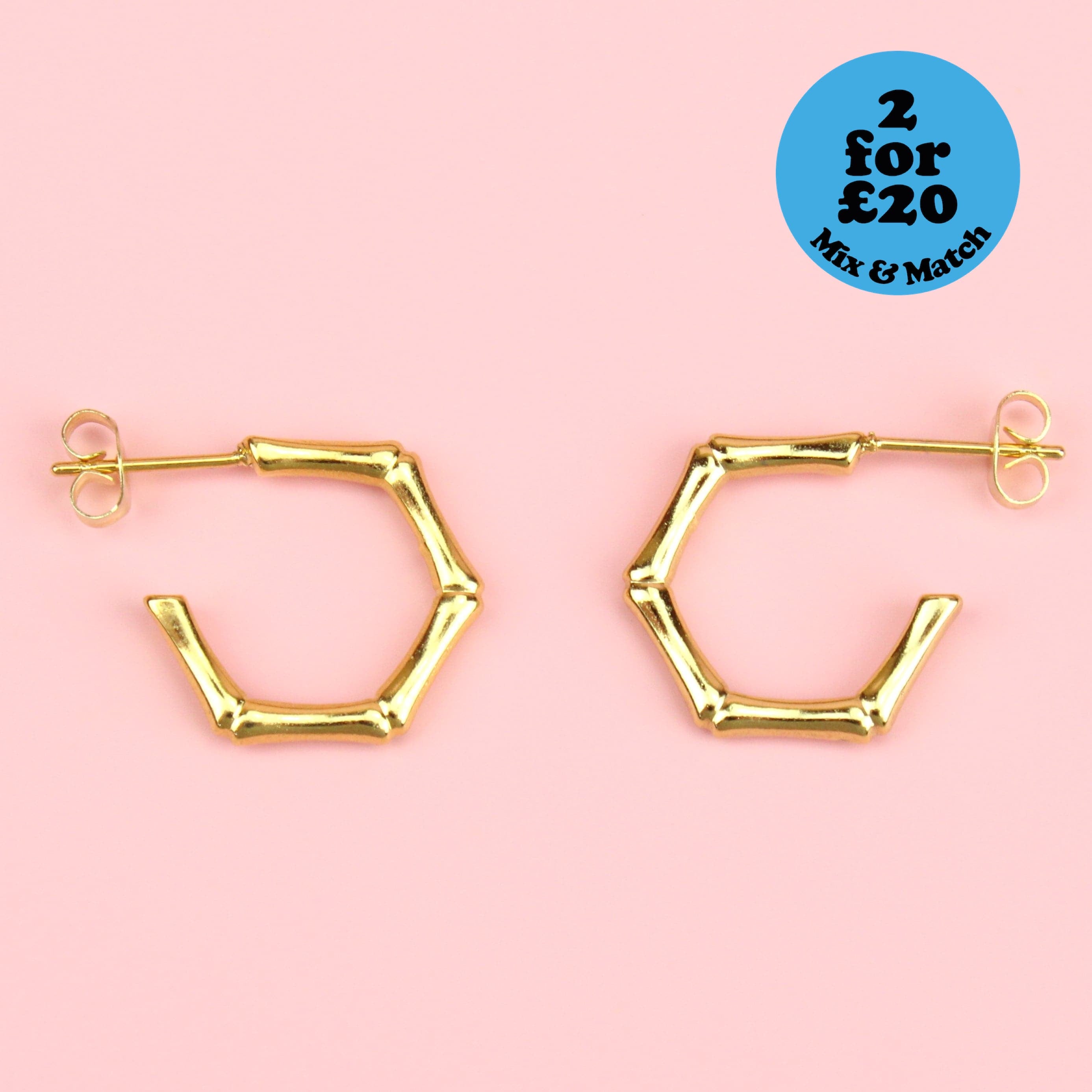 Bamboo Hoop Stud Earrings (Gold Plated)