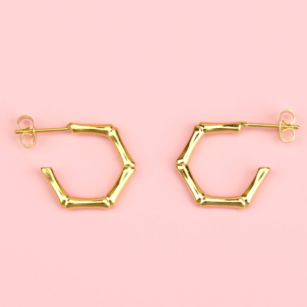 Bamboo Hoop Stud Earrings (Gold Plated)