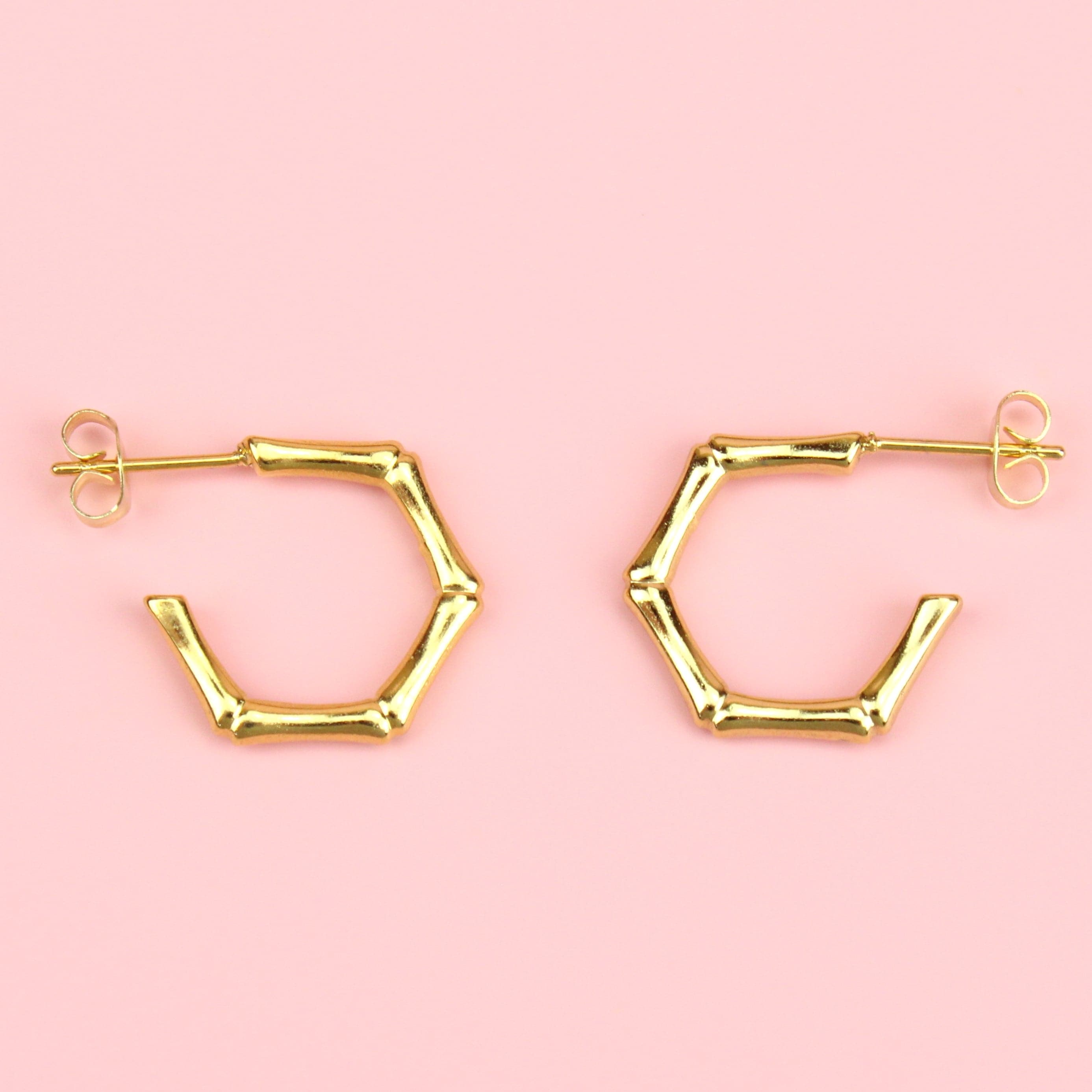 Bamboo Hoop Stud Earrings (Gold Plated)