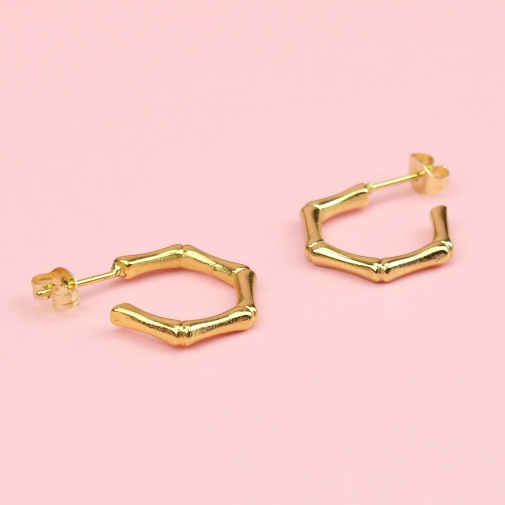 Bamboo Hoop Stud Earrings (Gold Plated)