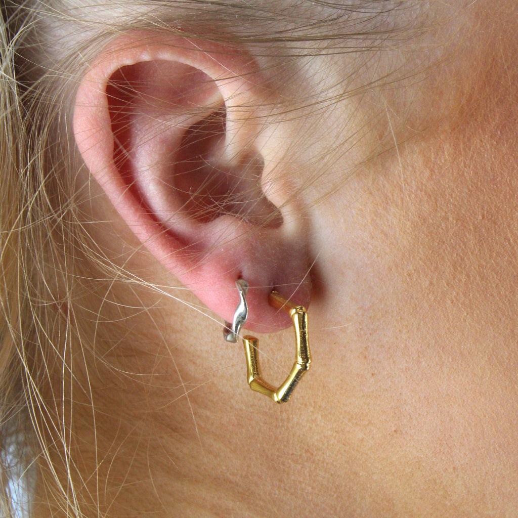 Bamboo Hoop Stud Earrings (Gold Plated)