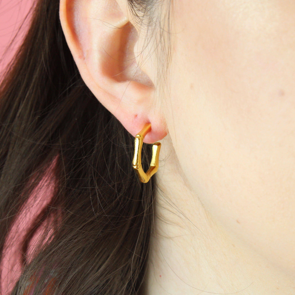 Bamboo Hoop Stud Earrings (Gold Plated)