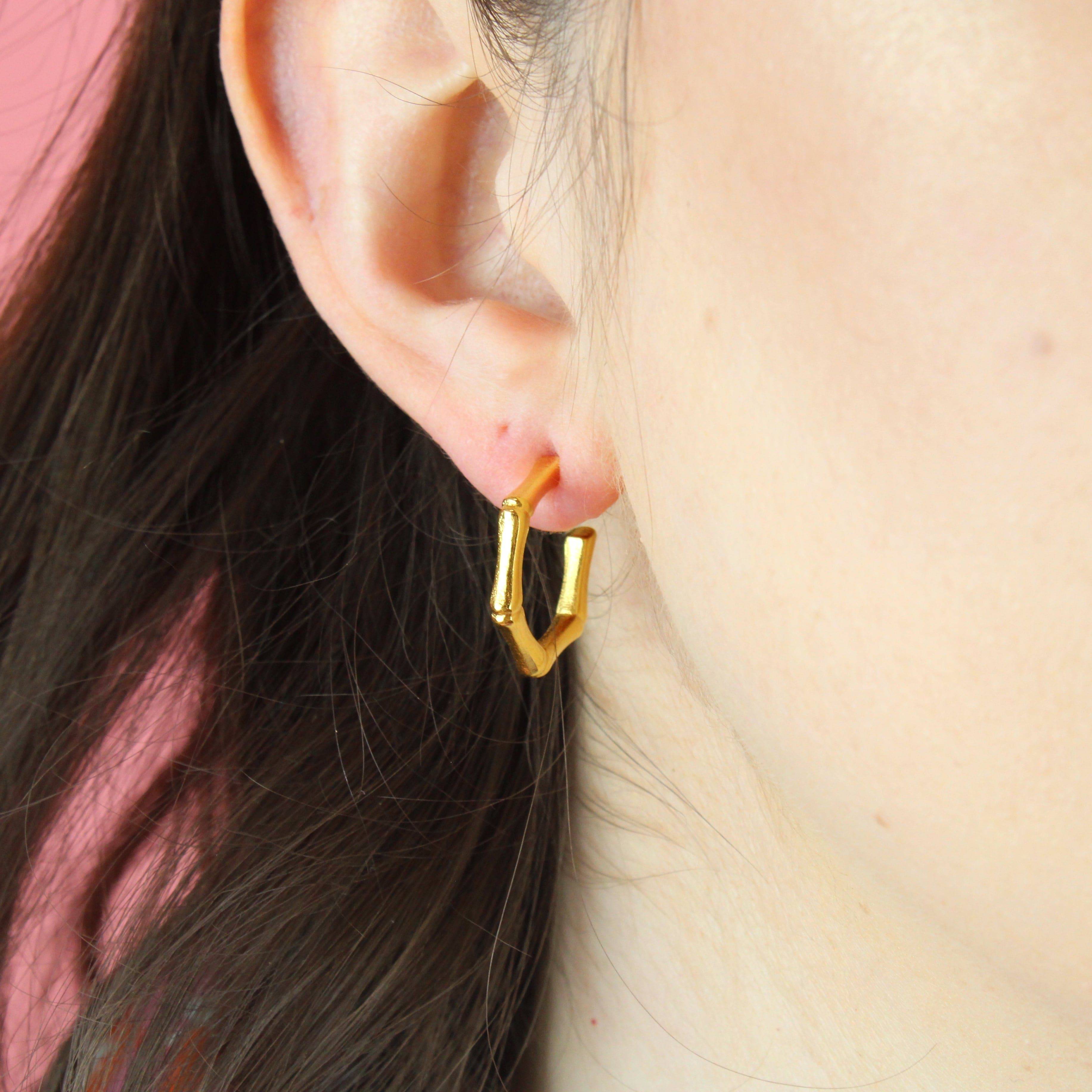 Bamboo Hoop Stud Earrings (Gold Plated)