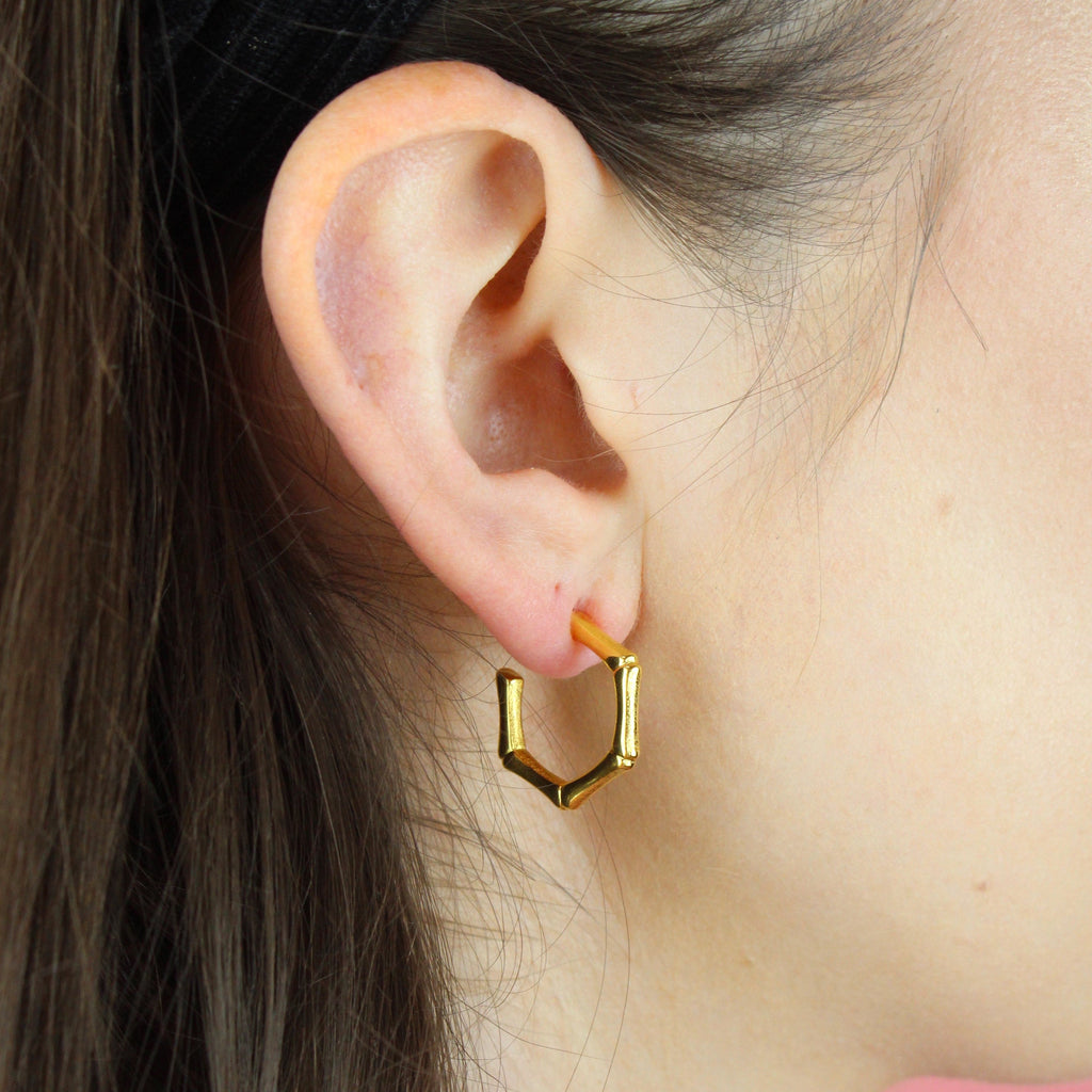 Bamboo Hoop Stud Earrings (Gold Plated)