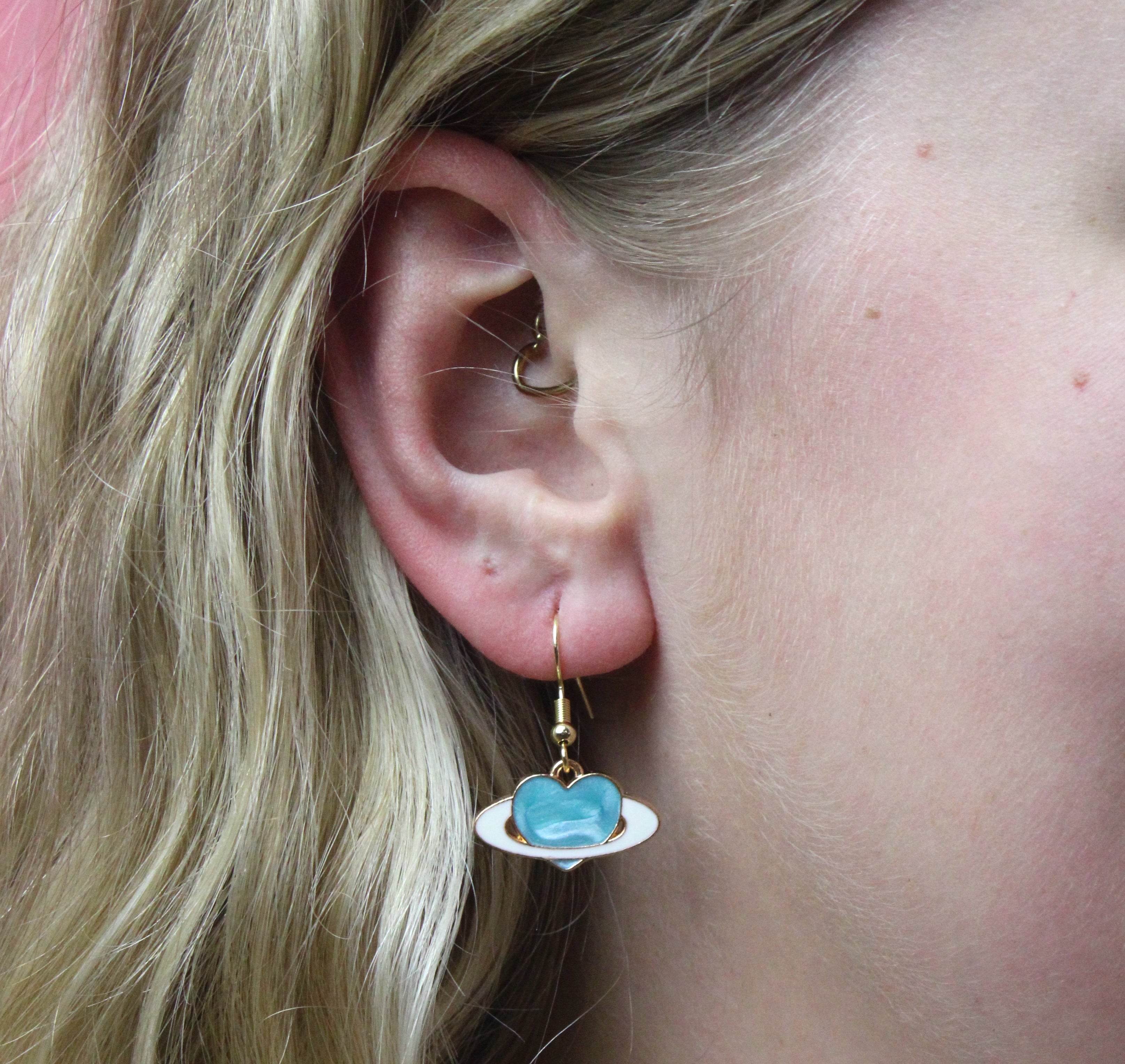 Aqua Heart Planet Drop Earrings