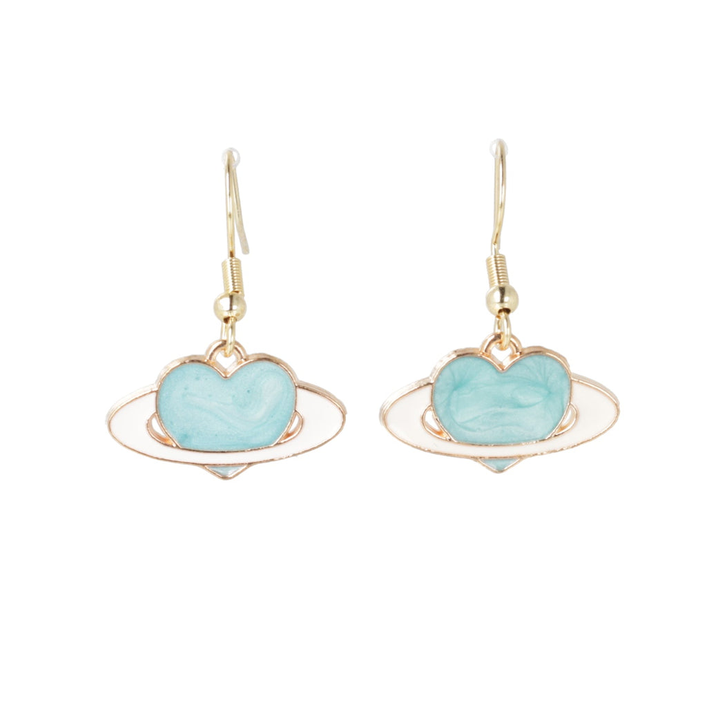Aqua Heart Planet Drop Earrings