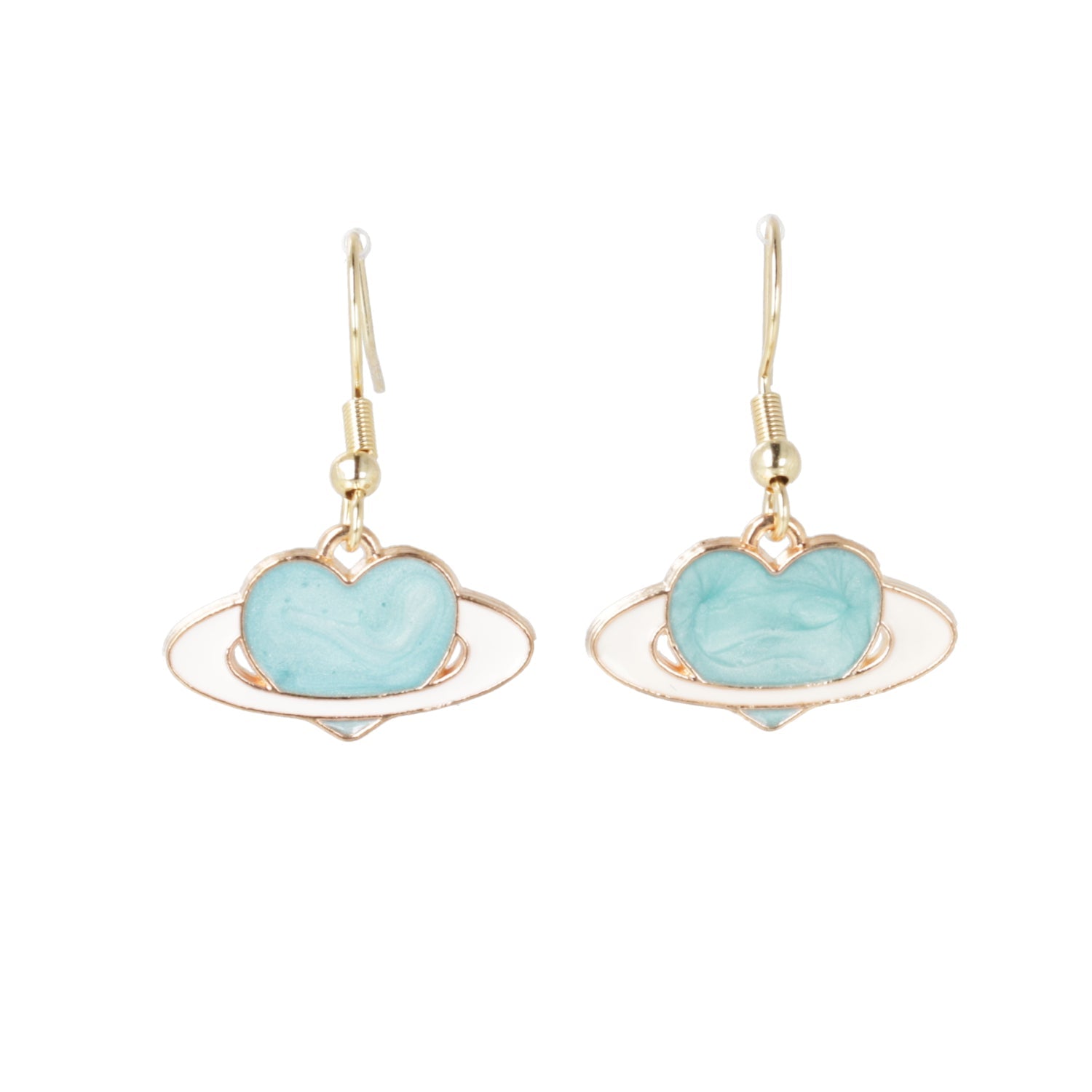 Aqua Heart Planet Drop Earrings