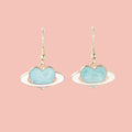 Aqua Heart Planet Drop Earrings