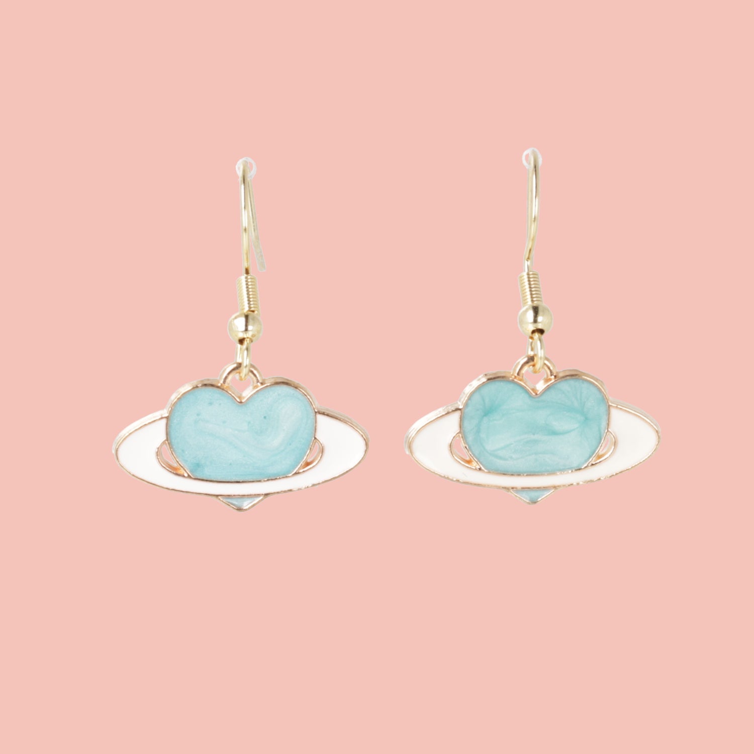 Aqua Heart Planet Drop Earrings