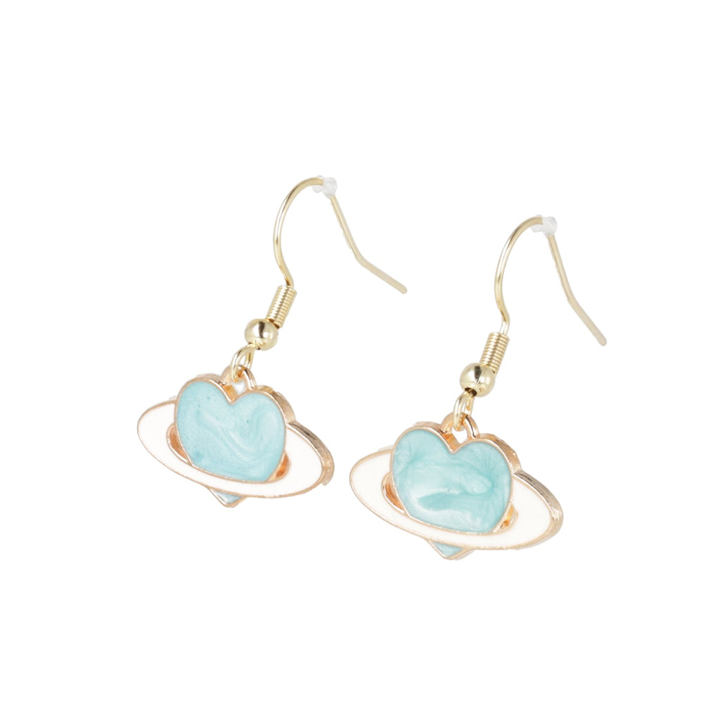 Aqua Heart Planet Drop Earrings