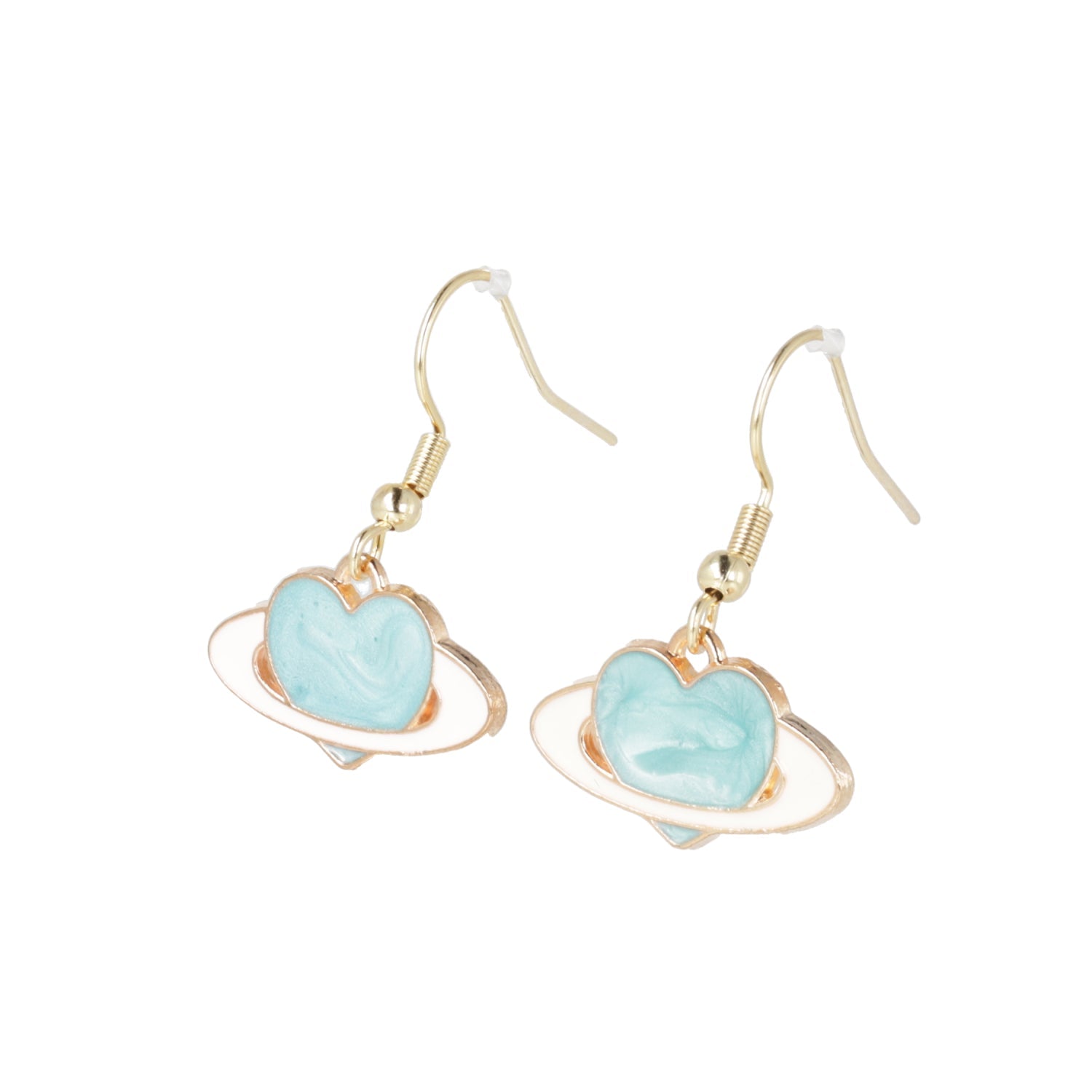 Aqua Heart Planet Drop Earrings