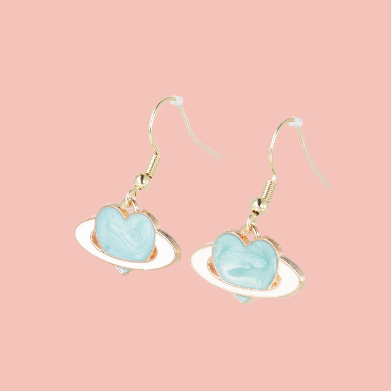 Aqua Heart Planet Drop Earrings