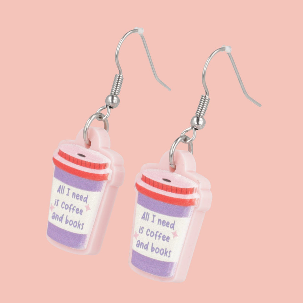 All I Need Is Coffee And Books Earrings