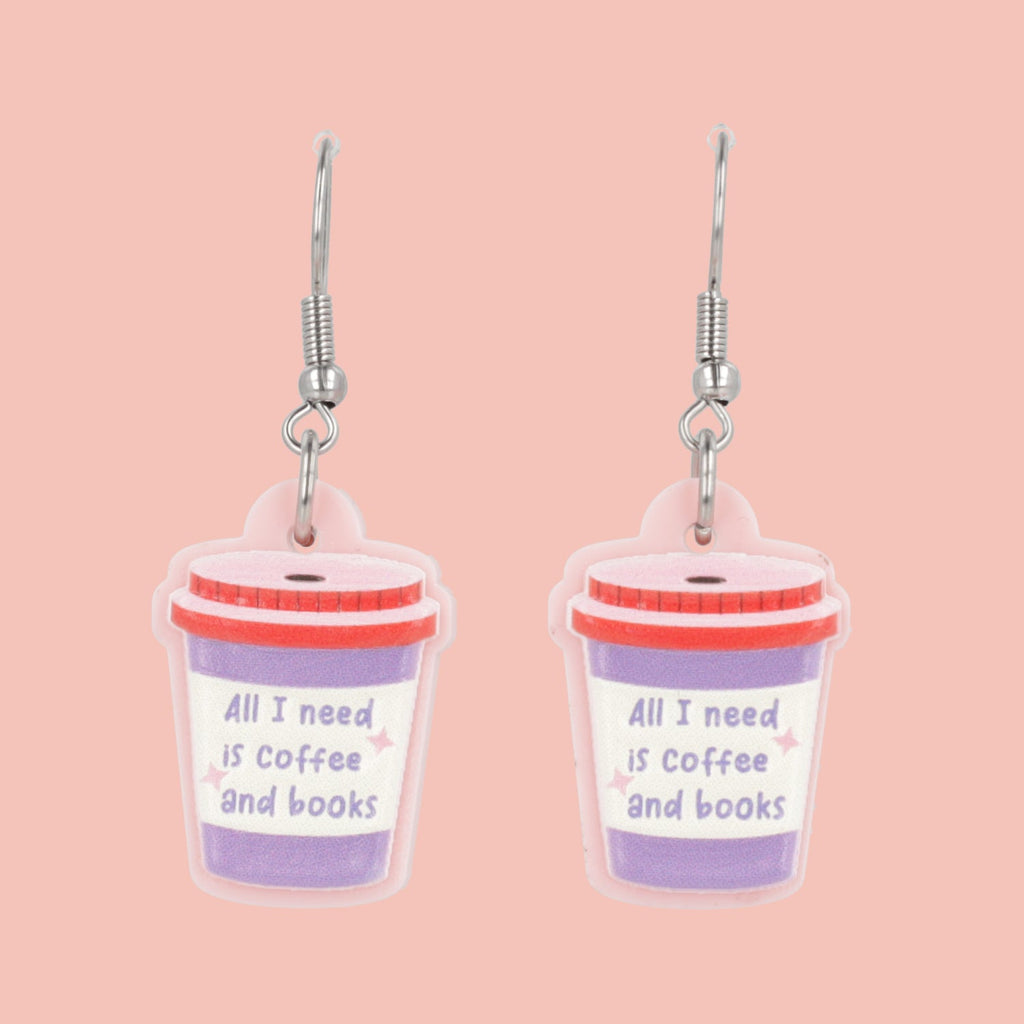 All I Need Is Coffee And Books Earrings